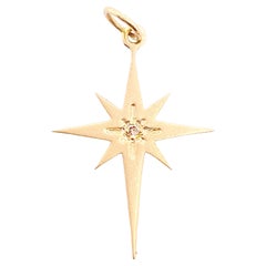Diamond Star Pendant, Yellow Gold Charm, Single Diamond North Star Charm 14k 