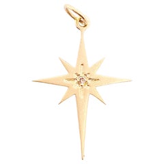 Diamond Star Pendant, Yellow Gold Charm, Single Diamond North Star Charm 14k