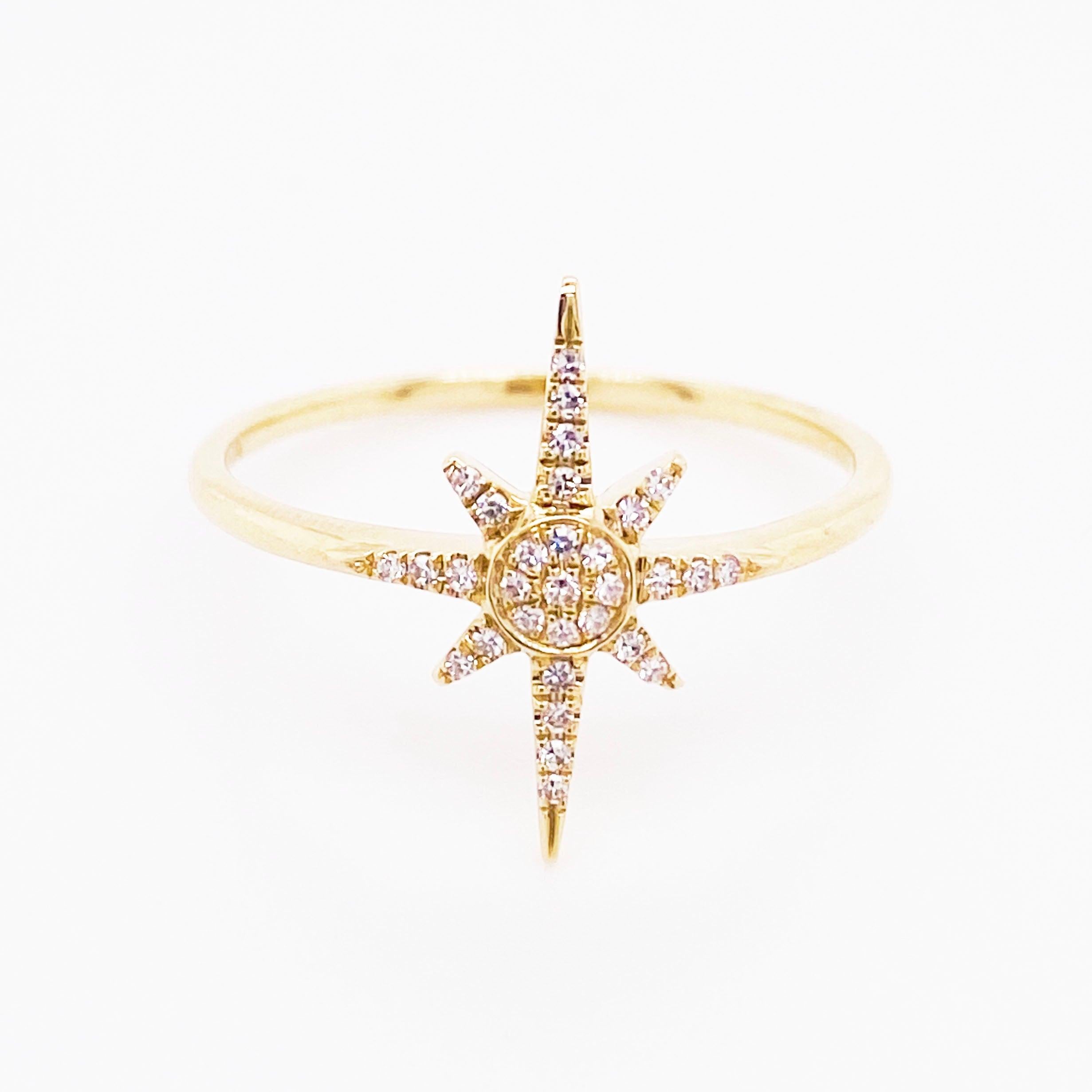 En vente :  Bague étoile en diamant, étoile de boussole en or jaune 14 carats, étoile du Nord, constellation 3