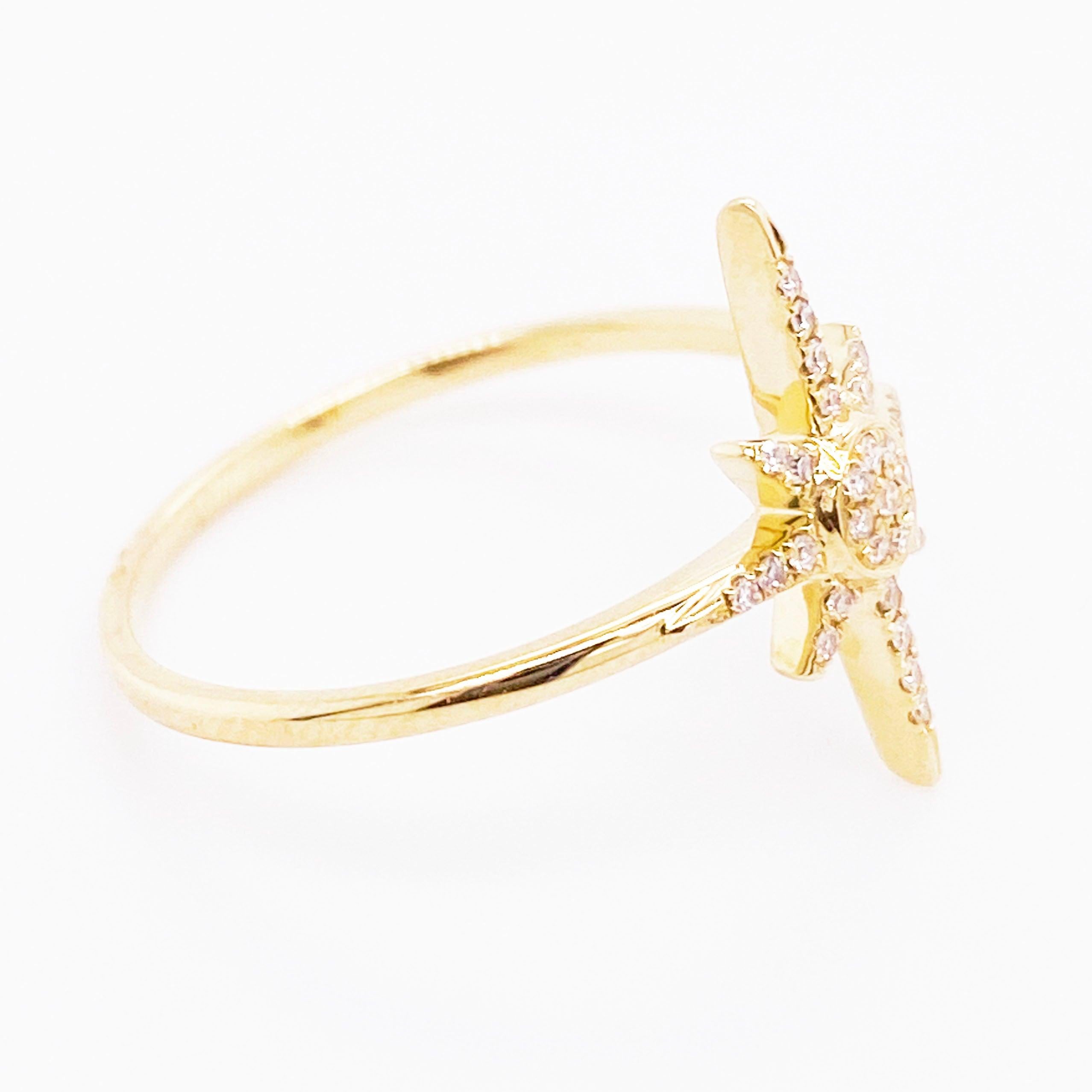 En vente :  Bague étoile en diamant, étoile de boussole en or jaune 14 carats, étoile du Nord, constellation 4