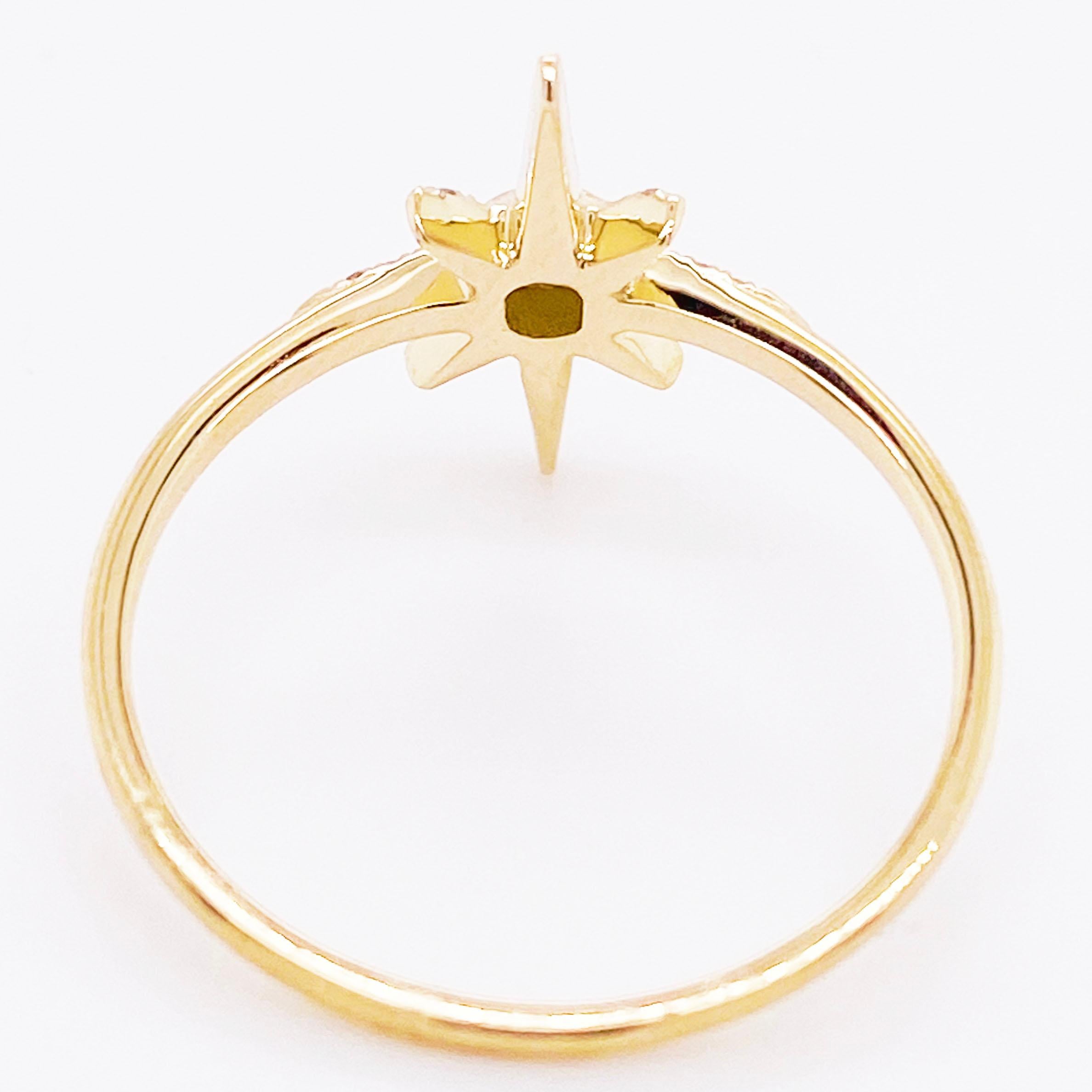 Modern Diamond Star Ring, 14 Karat Yellow Gold Compass Star, North Star, Constellation
