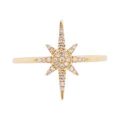 Diamond Star Ring, 14 Karat Yellow Gold Compass Star, North Star, Constellation