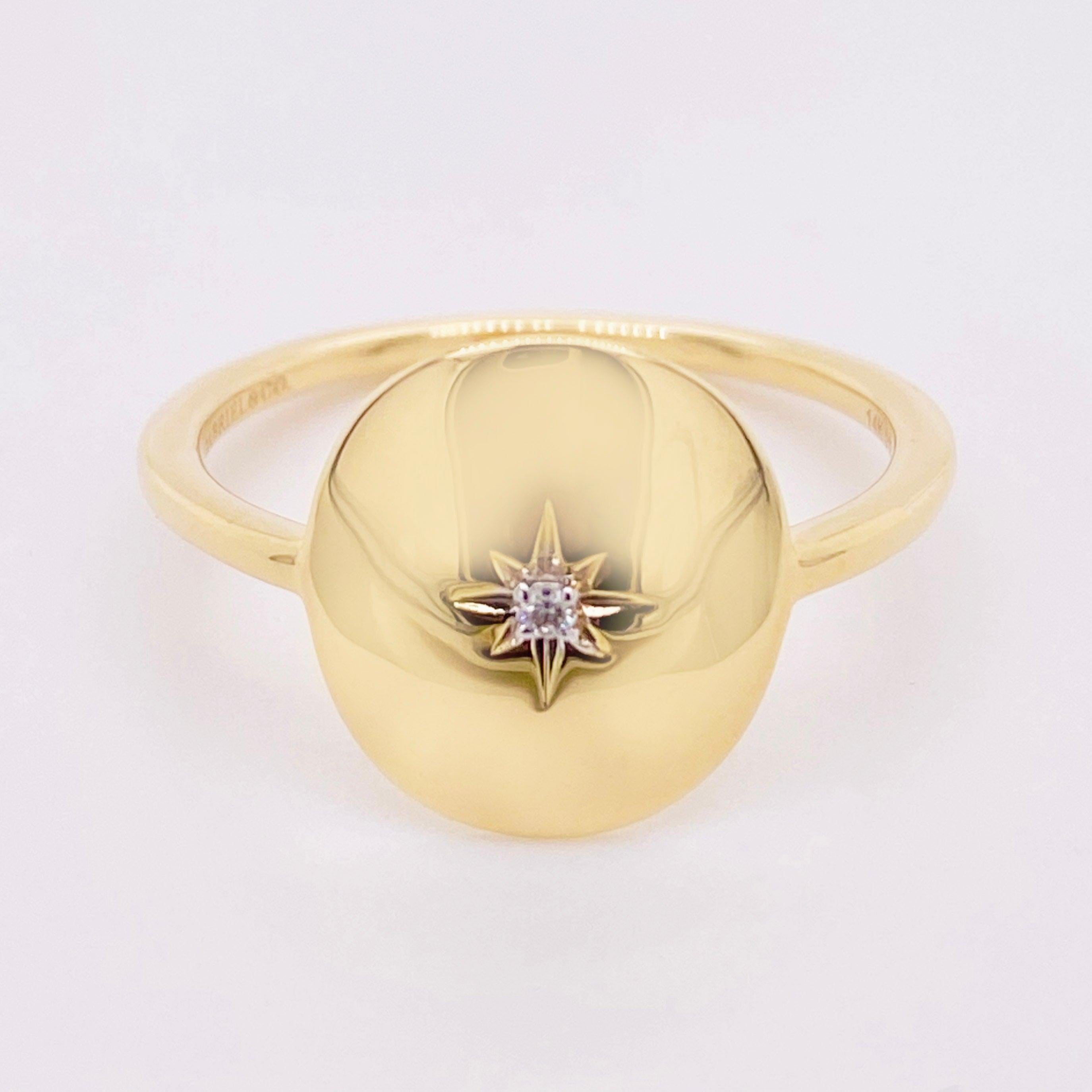 En vente :  Bague étoile en diamant, médaillon ovale en or jaune 14 carats avec étoile nord, LR51828Y45JJ 3
