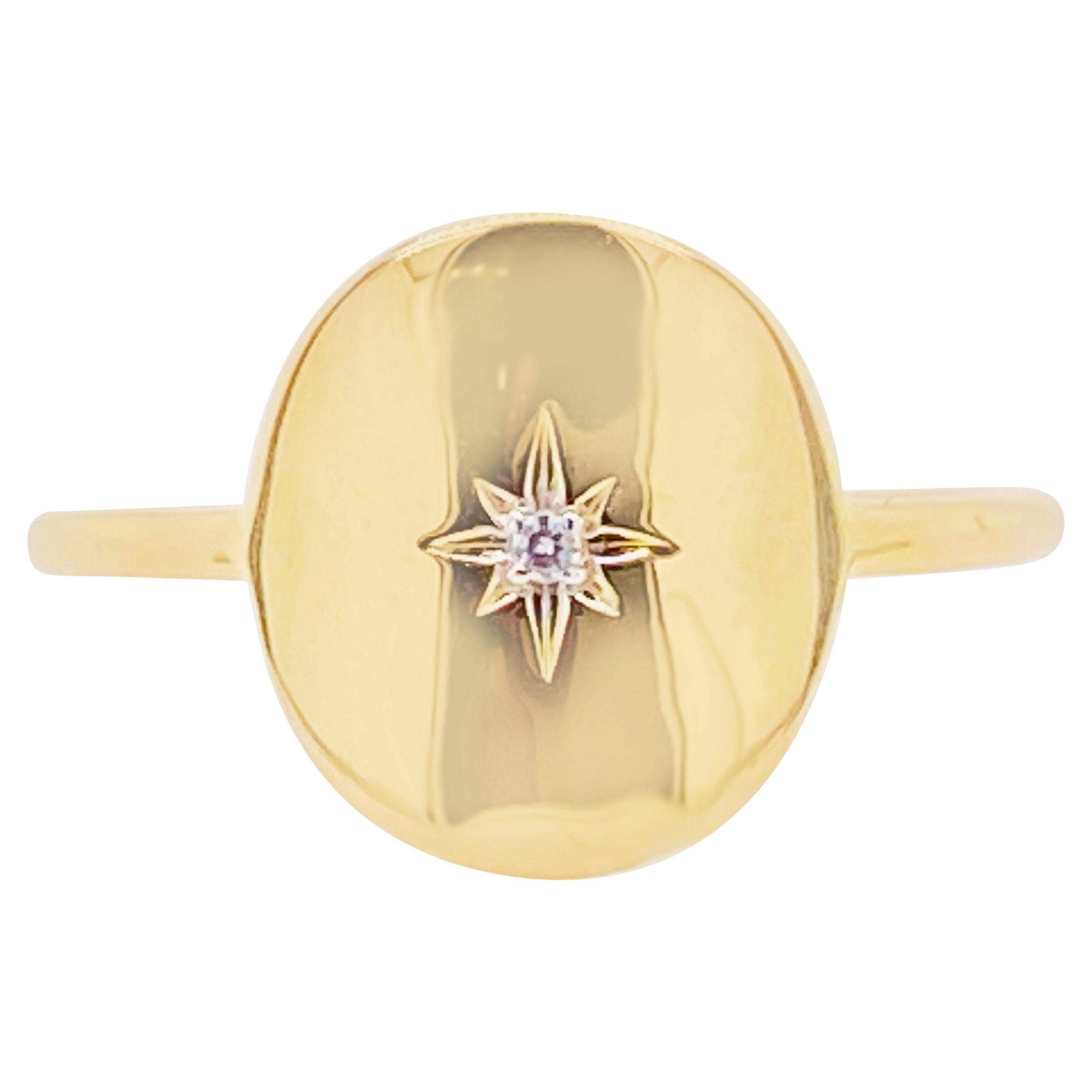 For Sale:  Diamond Star Ring, 14 Karat Yellow Gold Oval Medallion North Star, LR51828Y45JJ
