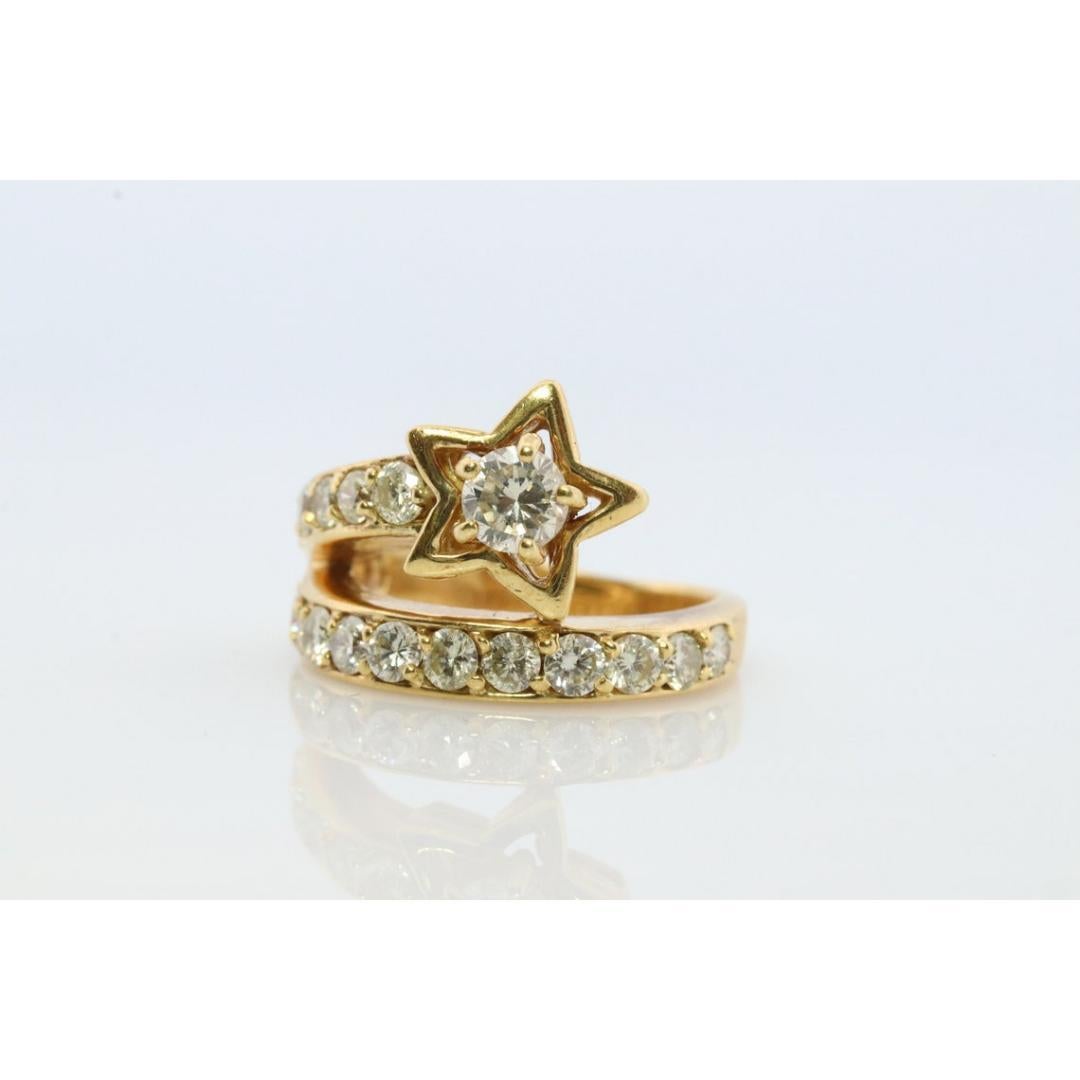 Diamond Star Ring. 18k Yellow Gold Diamond Ring. Shooting Star Wrap around Ring. For Sale 2