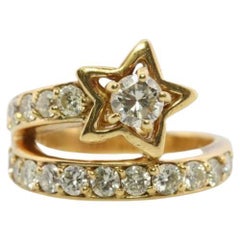 Anillo Estrella de Diamantes. Anillo de diamantes de oro amarillo de 18k. Anillo envolvente Estrella fugaz.