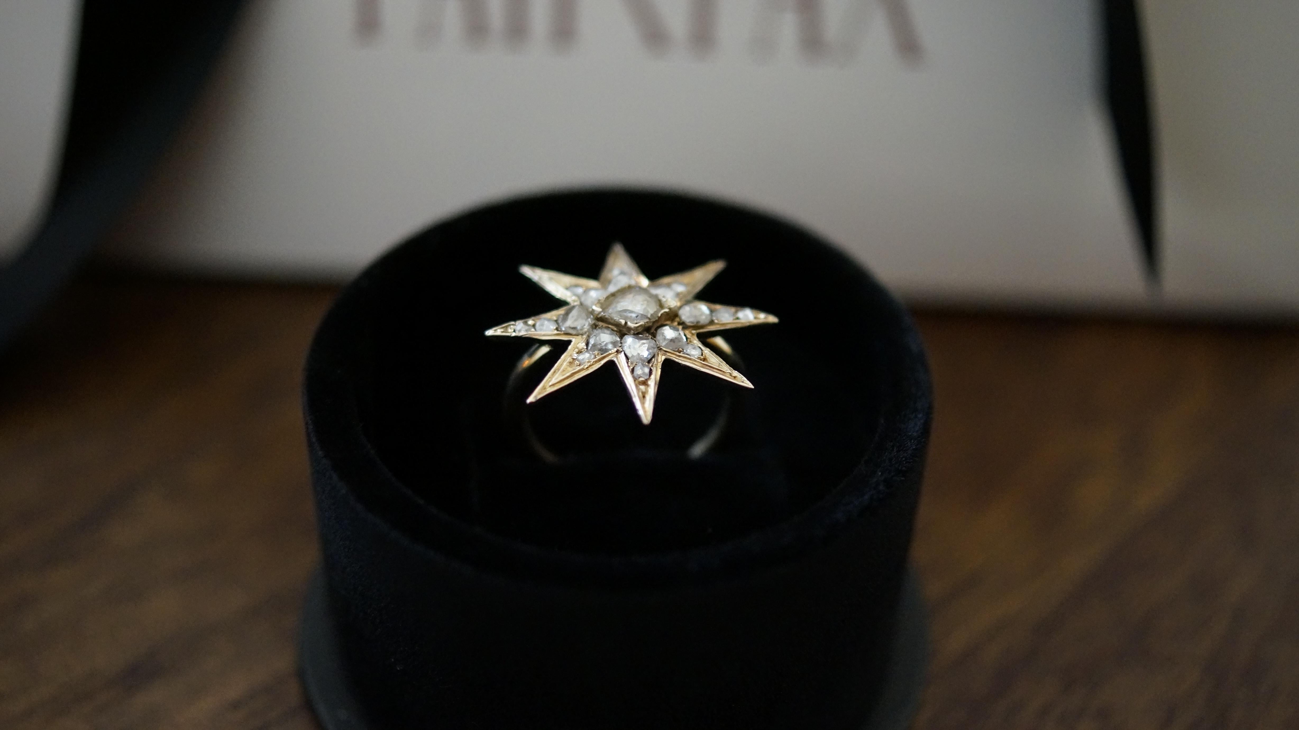Old Mine Cut Diamond Star Ring - Georgian Conversion Piece (C.1813) - US 5.5 For Sale