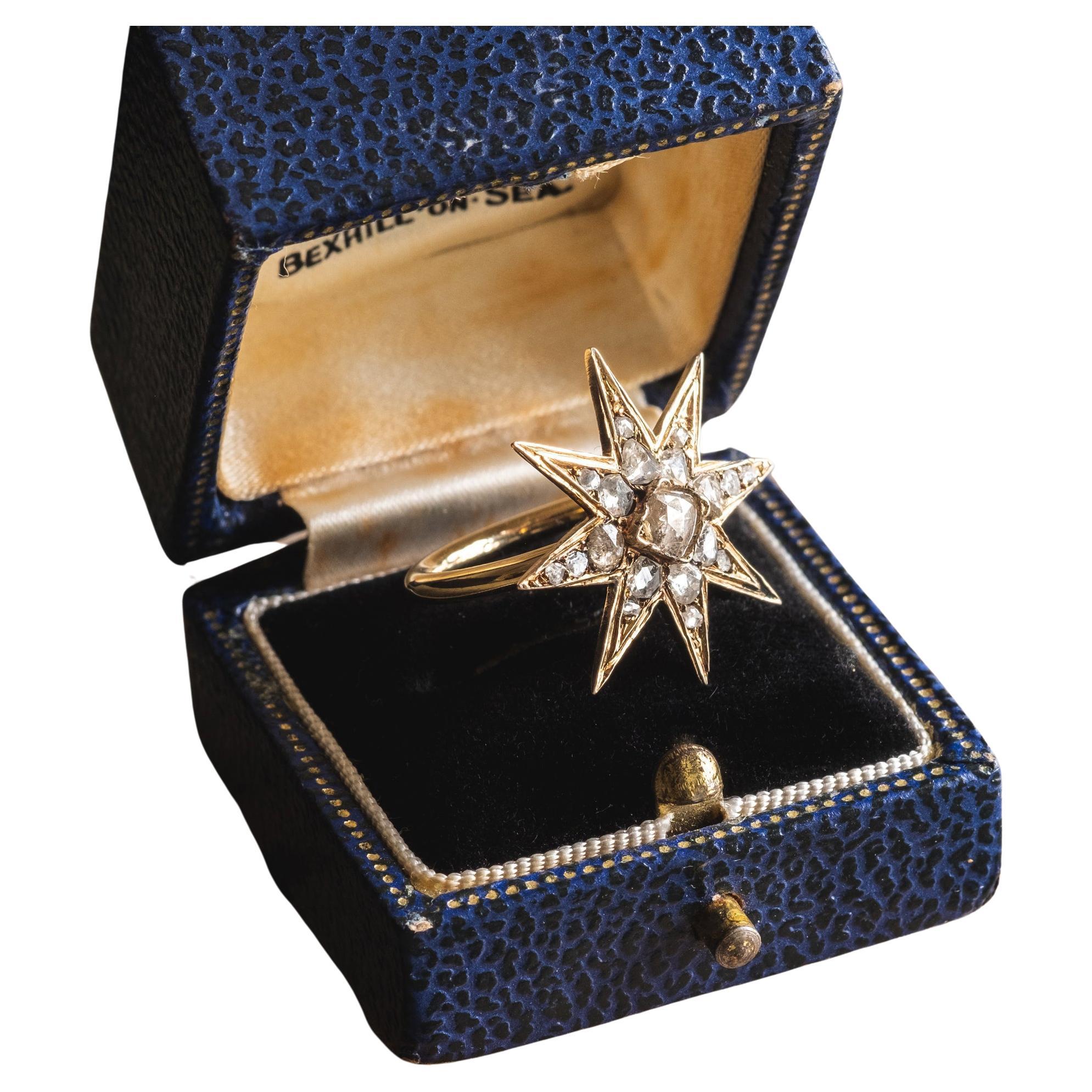 Bague étoile en diamant - Pièce de conversion géorgienne (C.1813) - US 5.5 en vente