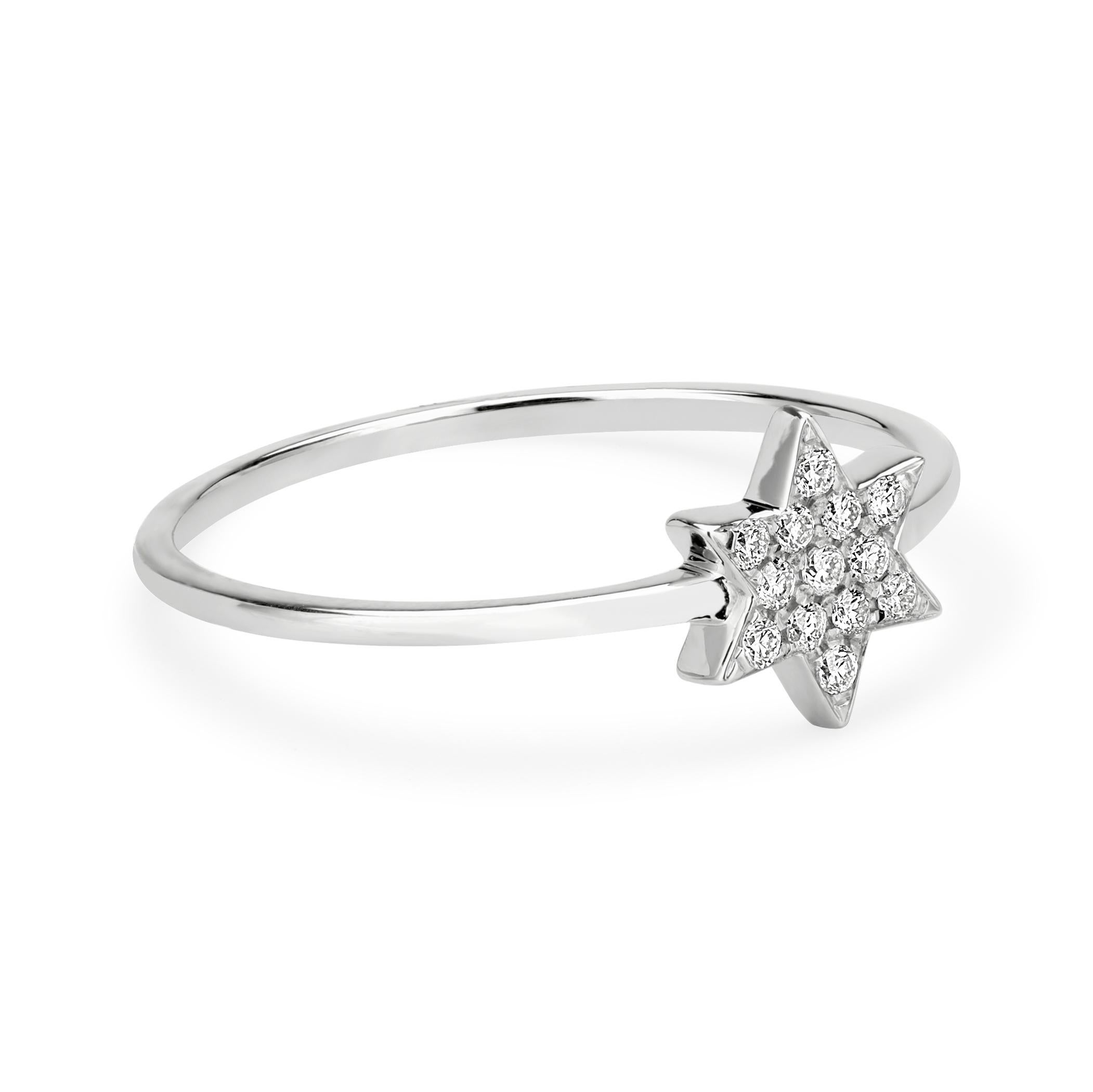 Grace your finger with a Luxle star-ring a representative of guidance, leading the direction you were meant to go. Subtle yet pretty this star-ring is the new fashion statement. It is featured with 13 round-cut diamonds, totaling 0.10Cts pave set in