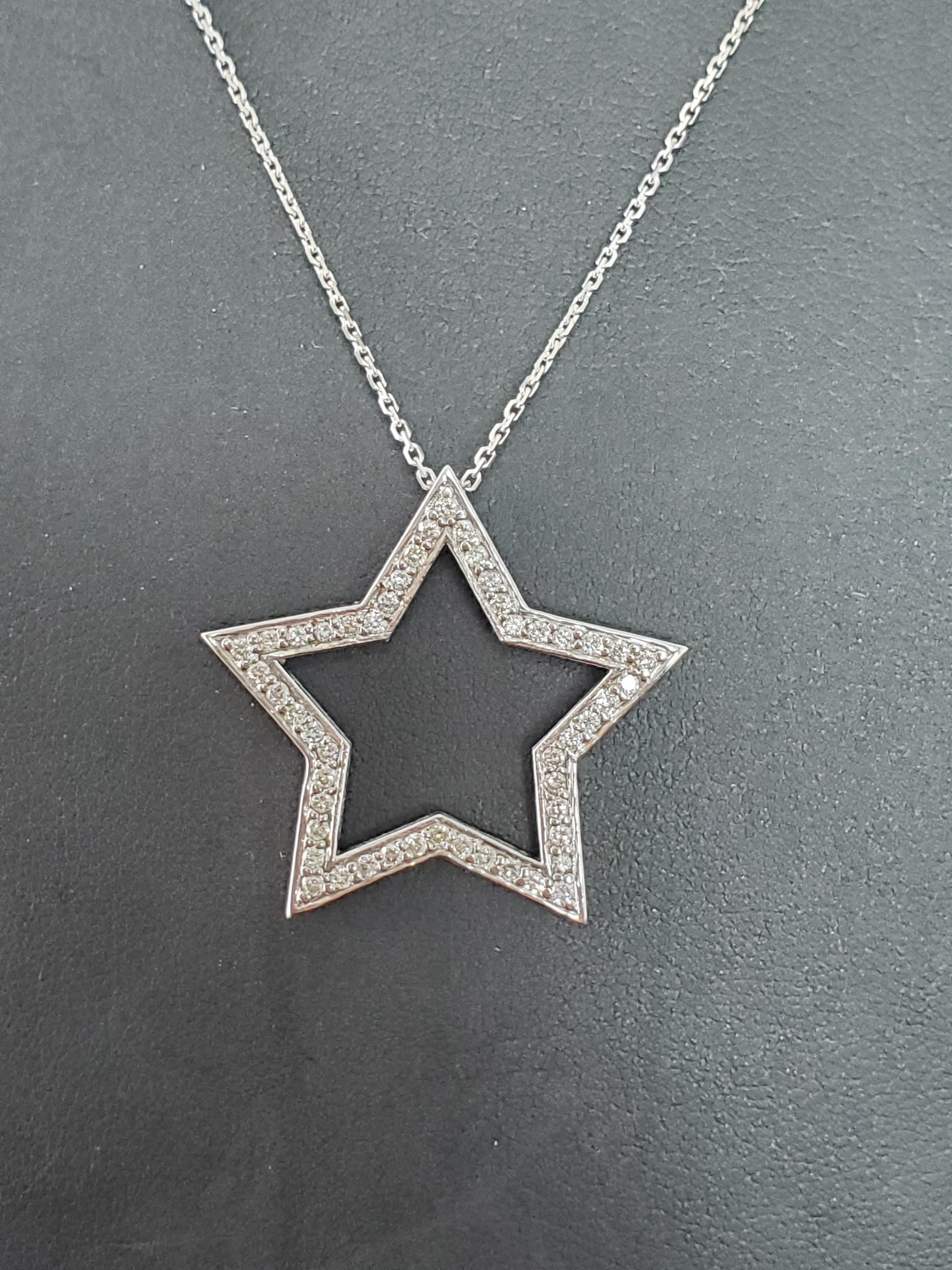 Diamond Star Stencil Cutout Necklace .60cttw 14k White Gold In New Condition For Sale In Sugar Land, TX