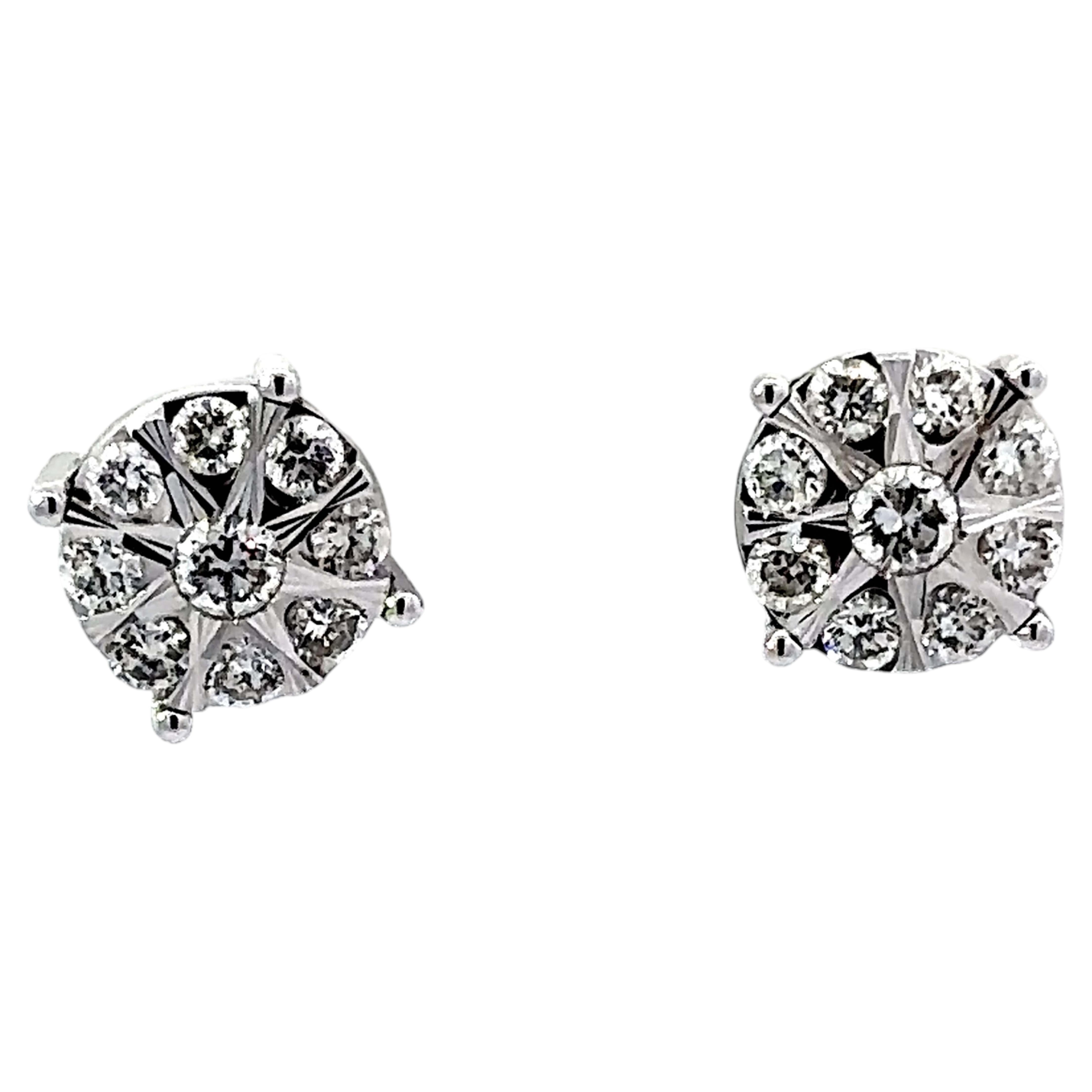 Diamond Star Stud Earrings 14K White Gold For Sale