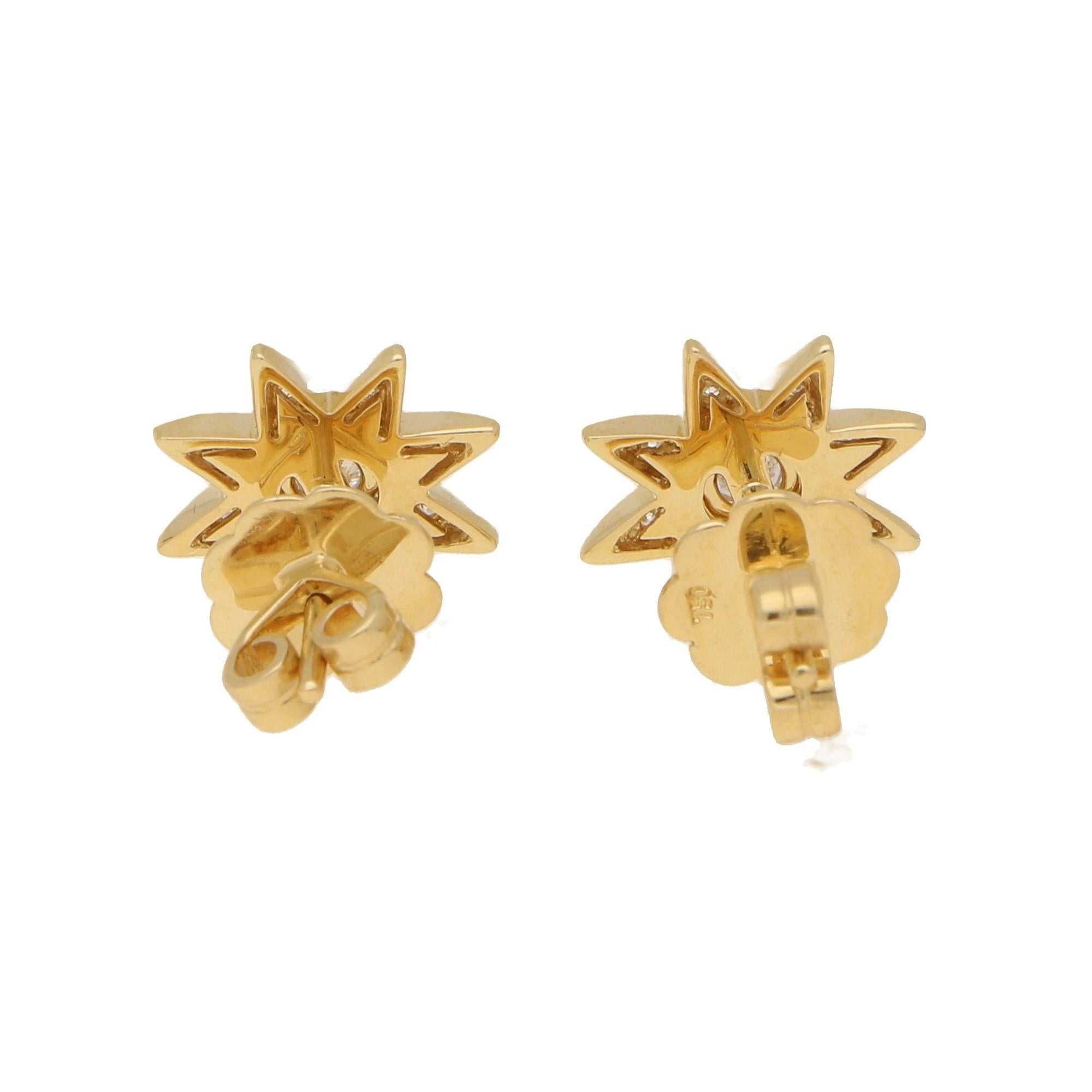 Diamond Star Stud Earrings in 18 Carat Yellow Gold 1