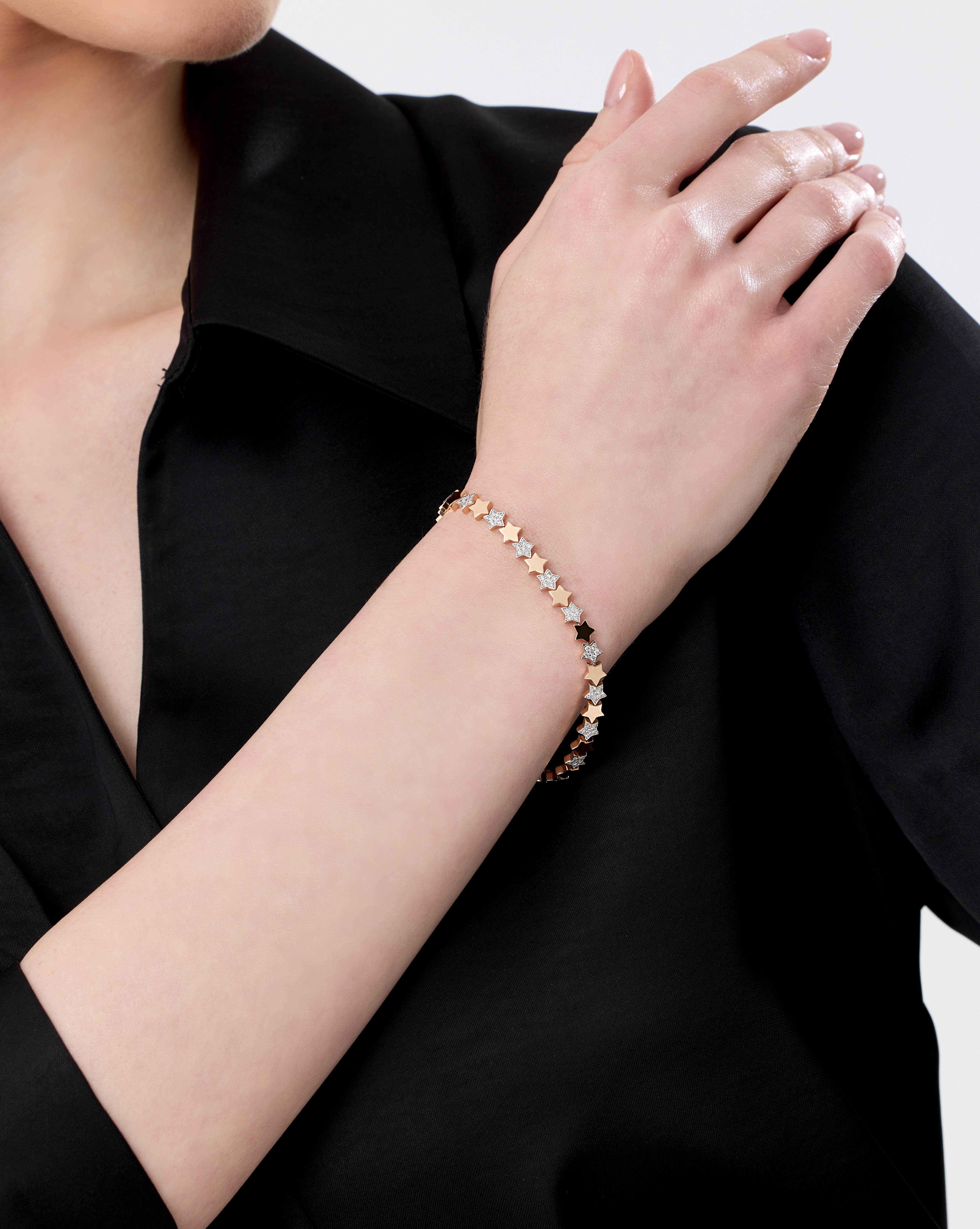 Round Cut Diamond Star Tennis Bracelet Solid Gold 0.87ct For Sale