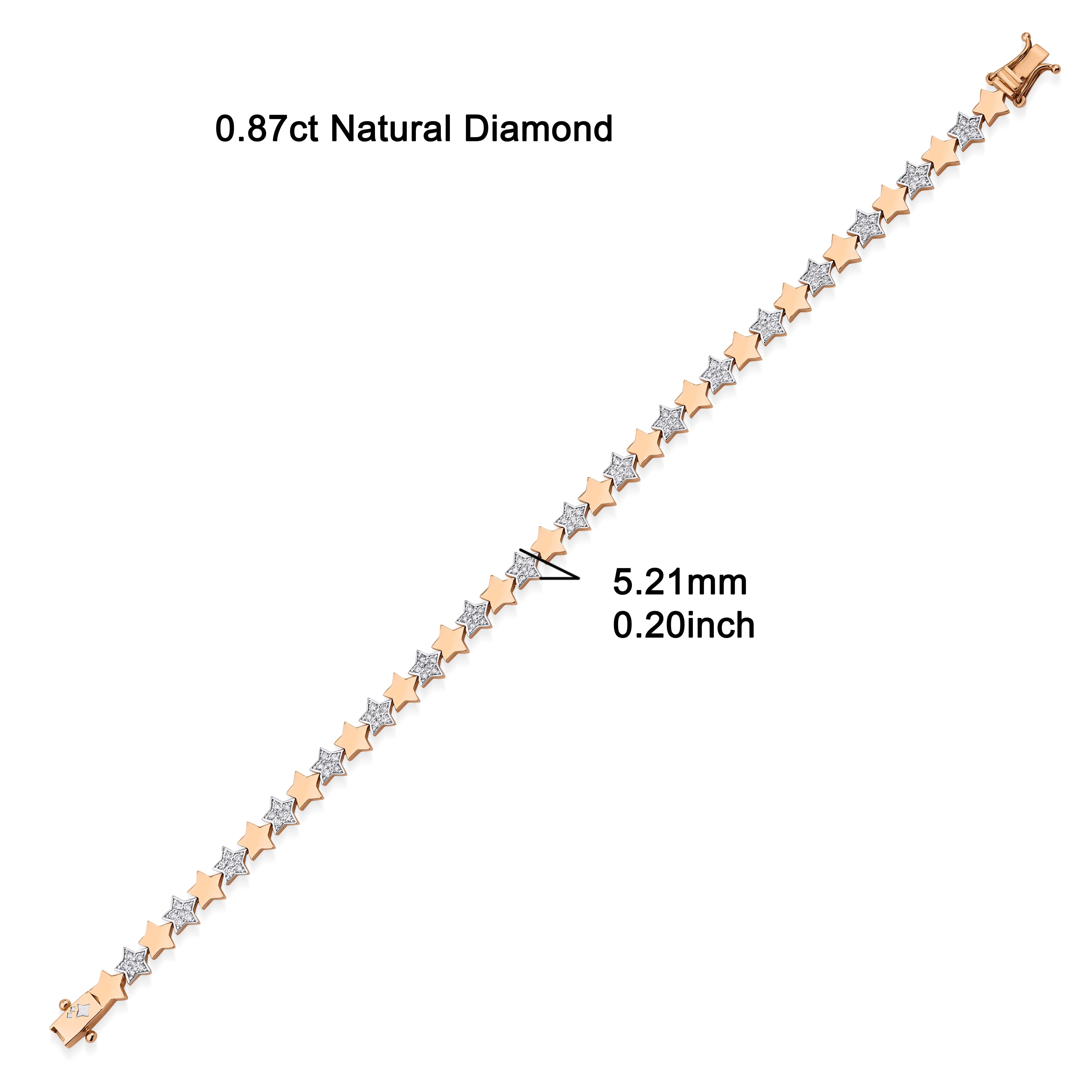 Women's Diamond Star Tennis Bracelet Solid Gold 0.87ct For Sale