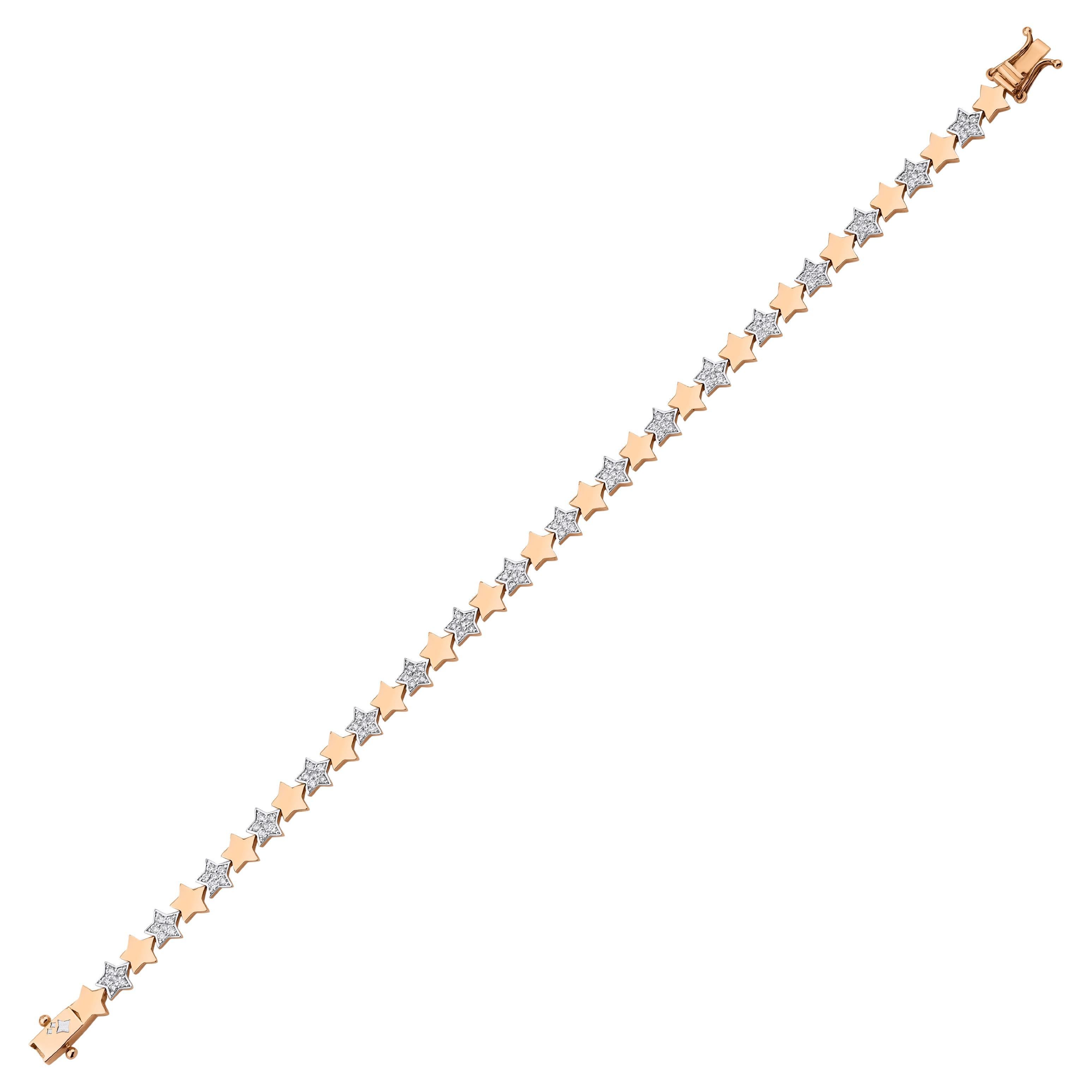 Bracelet tennis étoilé en or massif 0,87 carat