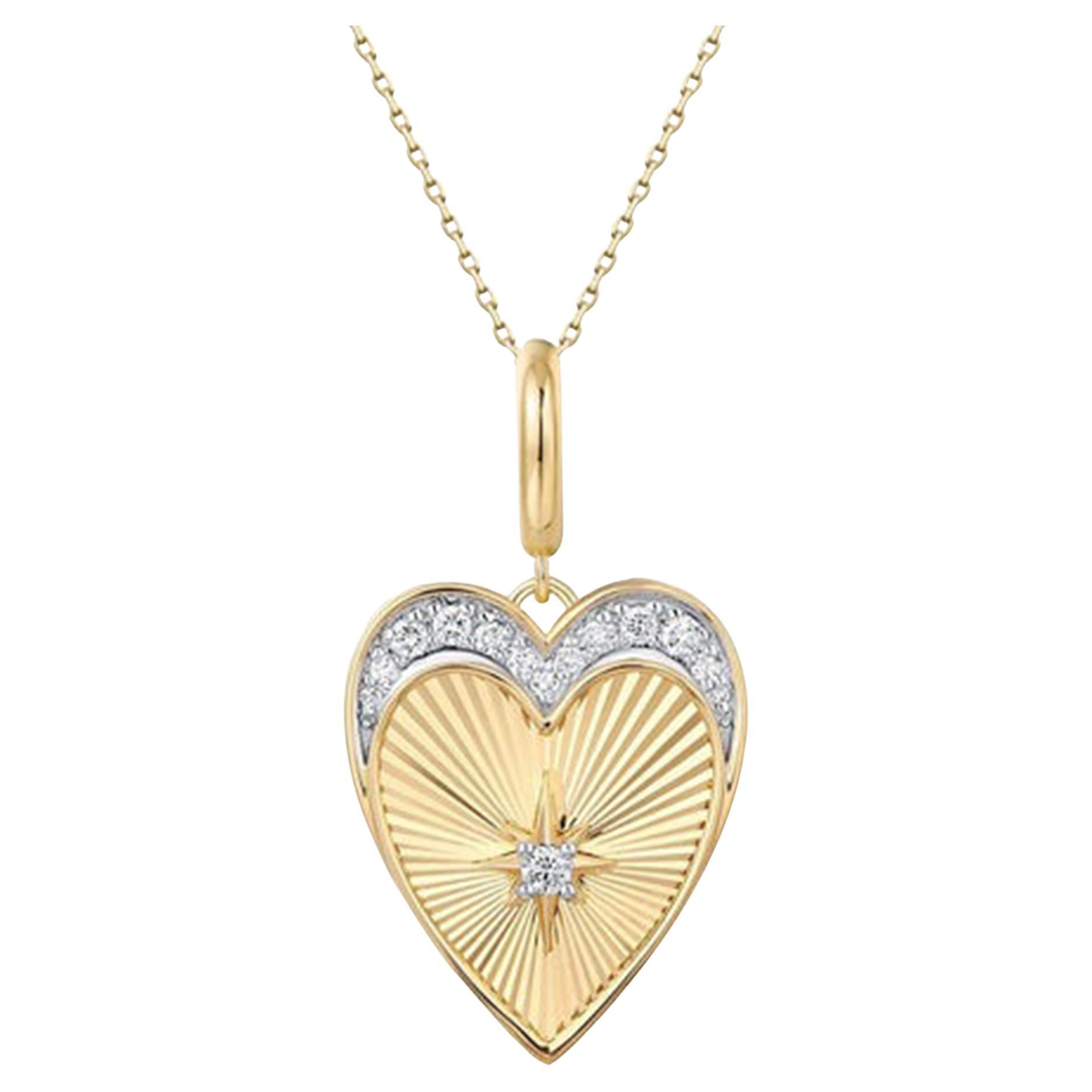 Diamond Starburst 14K (or 18k upon request) Yellow Gold Heart Pendant Necklace