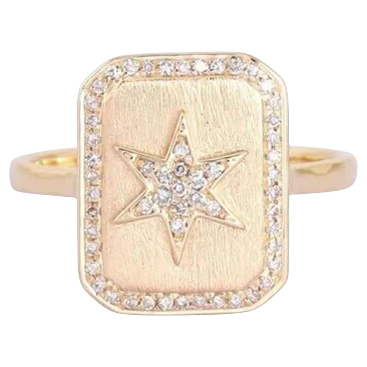 For Sale:  0.18ct Diamond Starburst Signet Ring in 14K Yellow Gold