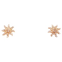 Diamond Starburst Earring Studs in 14 Karat Gold, Diamond Sun Earring Studs