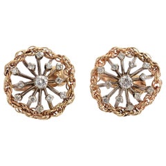 Vintage Diamond Starburst Gold Rope Earrings