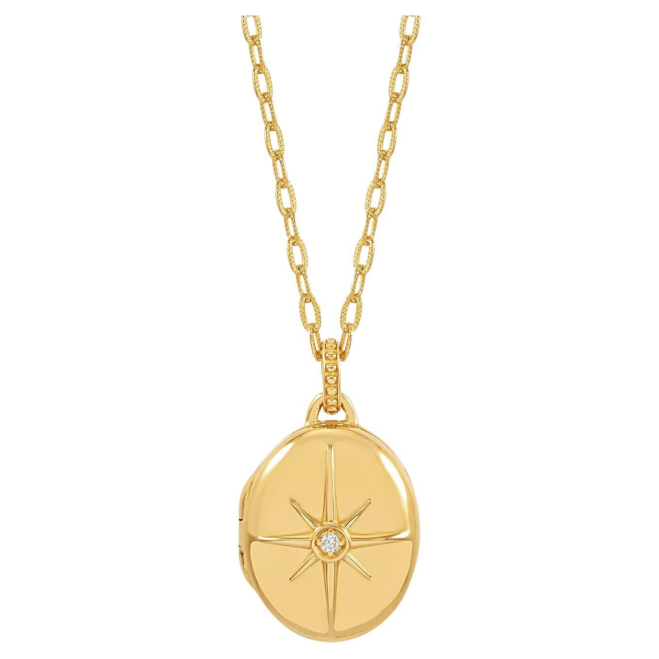 Diamond Starburst Oval Locket In 18ct Gold Vermeil For Sale
