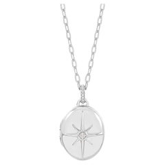 Diamond Starburst Oval Locket In Sterling Silver