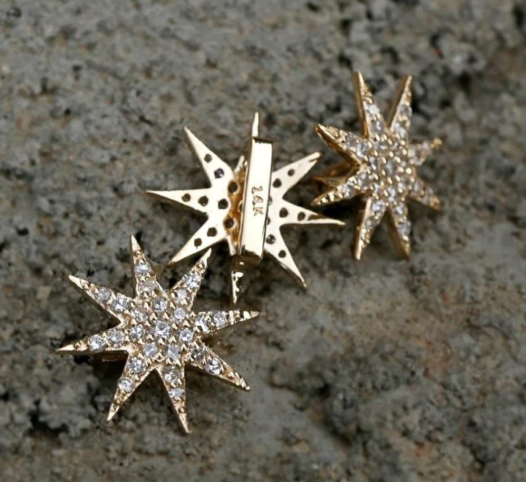 Diamond Starburst Pendant 14k Solid Gold Star Charm Pendant Birthday Gift Charm For Sale 5