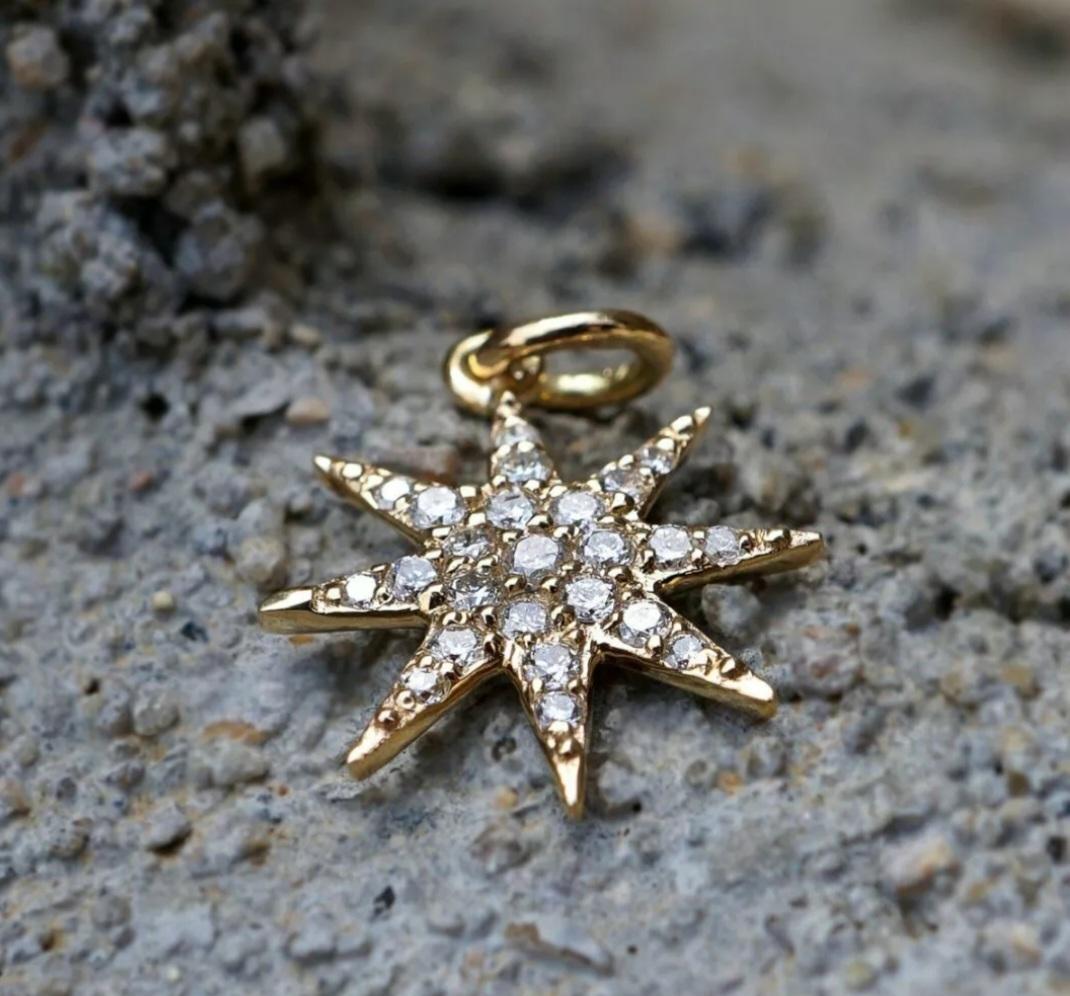 Diamond Starburst Pendant 14k Solid Gold Star Charm Pendant Birthday Gift Charm For Sale 1