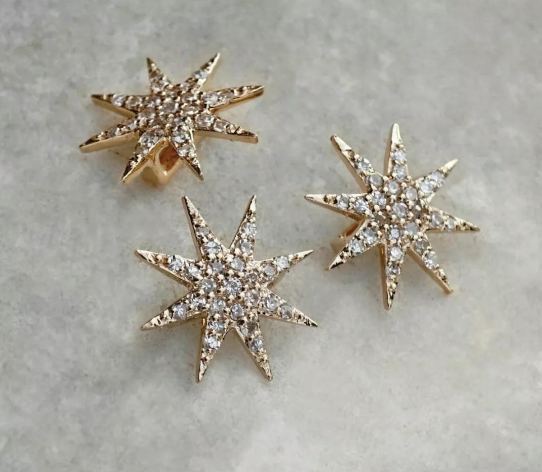 Diamond Starburst Pendant 14k Solid Gold Star Charm Pendant Birthday Gift Charm For Sale 2