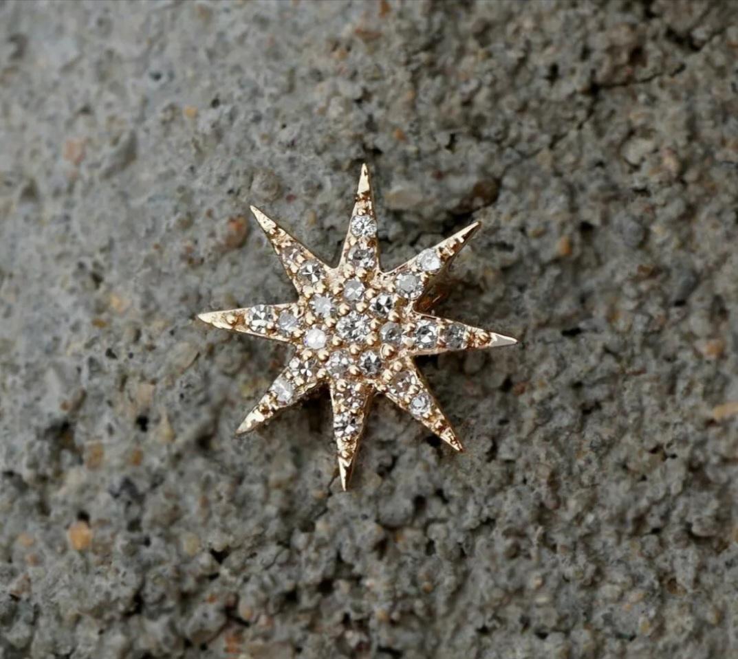 Diamond Starburst Pendant 14k Solid Gold Star Charm Pendant Birthday Gift Charm For Sale 3