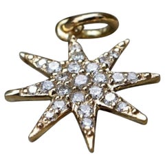 Diamond Starburst Pendant 14k Solid Gold Star Charm Pendant Birthday Gift Charm