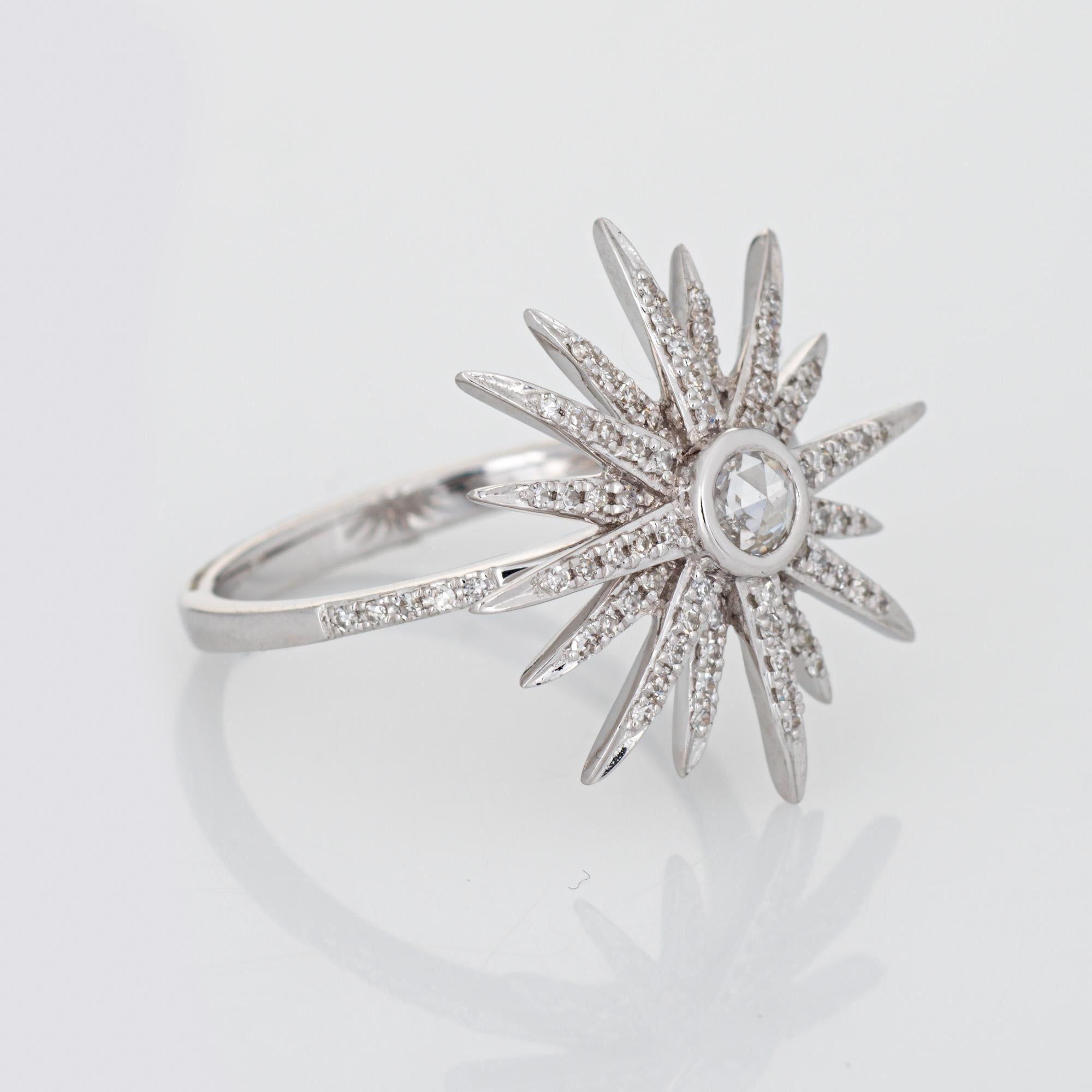 Modern Diamond Starburst Ring Estate 14k White Gold Sz 6.75 Star Celestial Jewelry For Sale