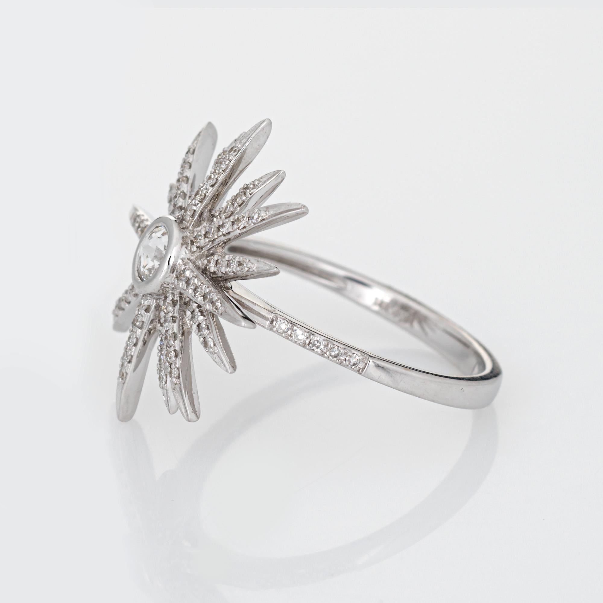 Rose Cut Diamond Starburst Ring Estate 14k White Gold Sz 6.75 Star Celestial Jewelry For Sale