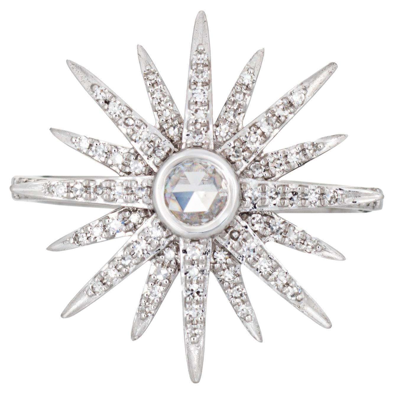 Diamond Starburst Ring Estate 14k White Gold Sz 6.75 Star Celestial Jewelry For Sale