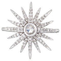 Retro Diamond Starburst Ring Estate 14k White Gold Sz 6.75 Star Celestial Jewelry