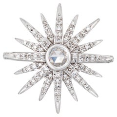 Diamant Starburst-Ring Estate 14k Weißgold Gr. 6,75 Stern- Celestial-Schmuck
