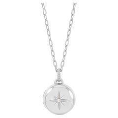 Diamond Starburst Round Locket In Sterling Silver