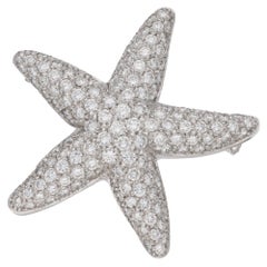 Diamond Starfish Brooch or Pendant Set in 18 Karat White Gold