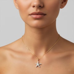 Diamond Starfish Charm 14K (or 18k upon request) Yellow Gold Pendant Necklace