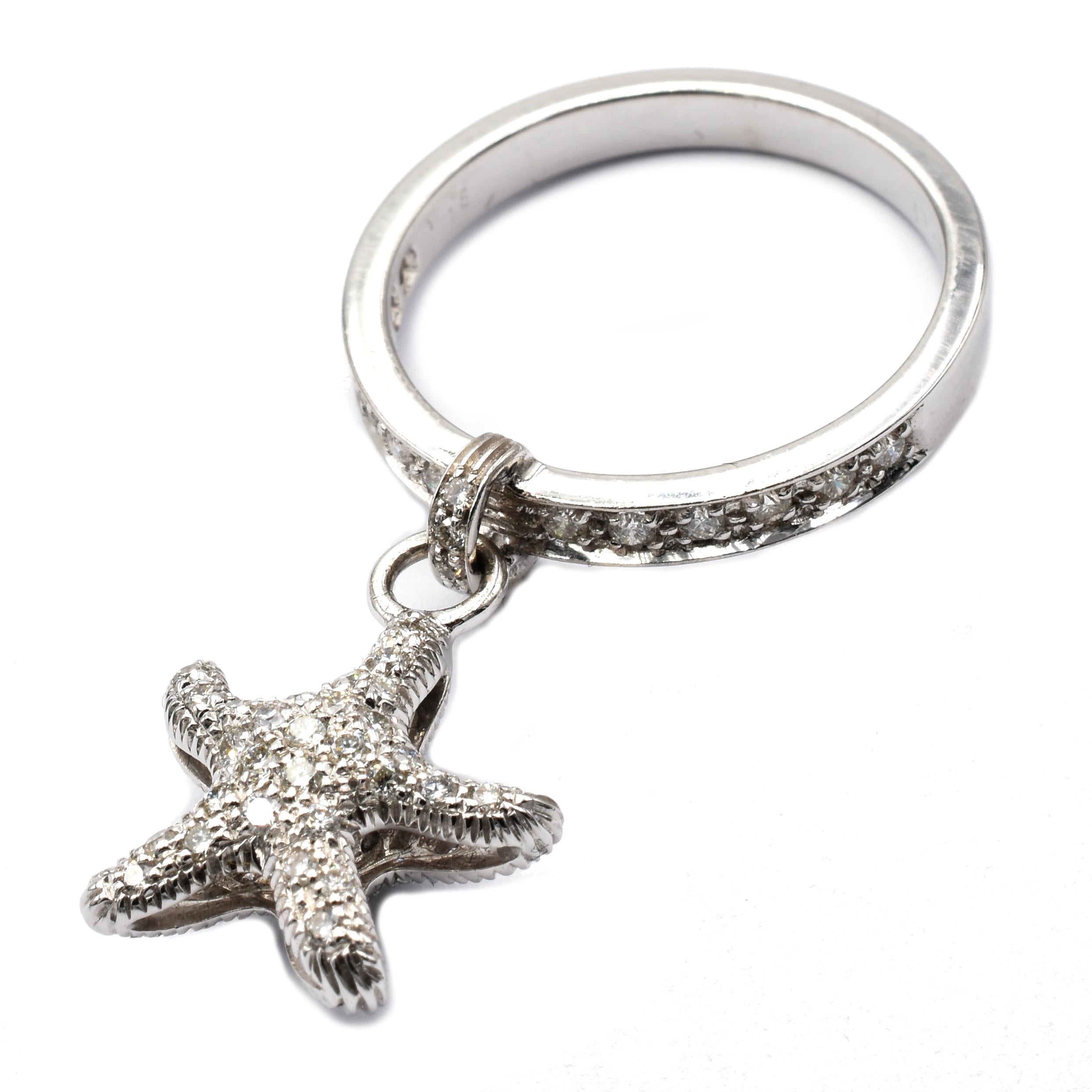 Contemporary Gilberto Cassola Diamond Starfish Charm White Gold Ring Made in Italy For Sale