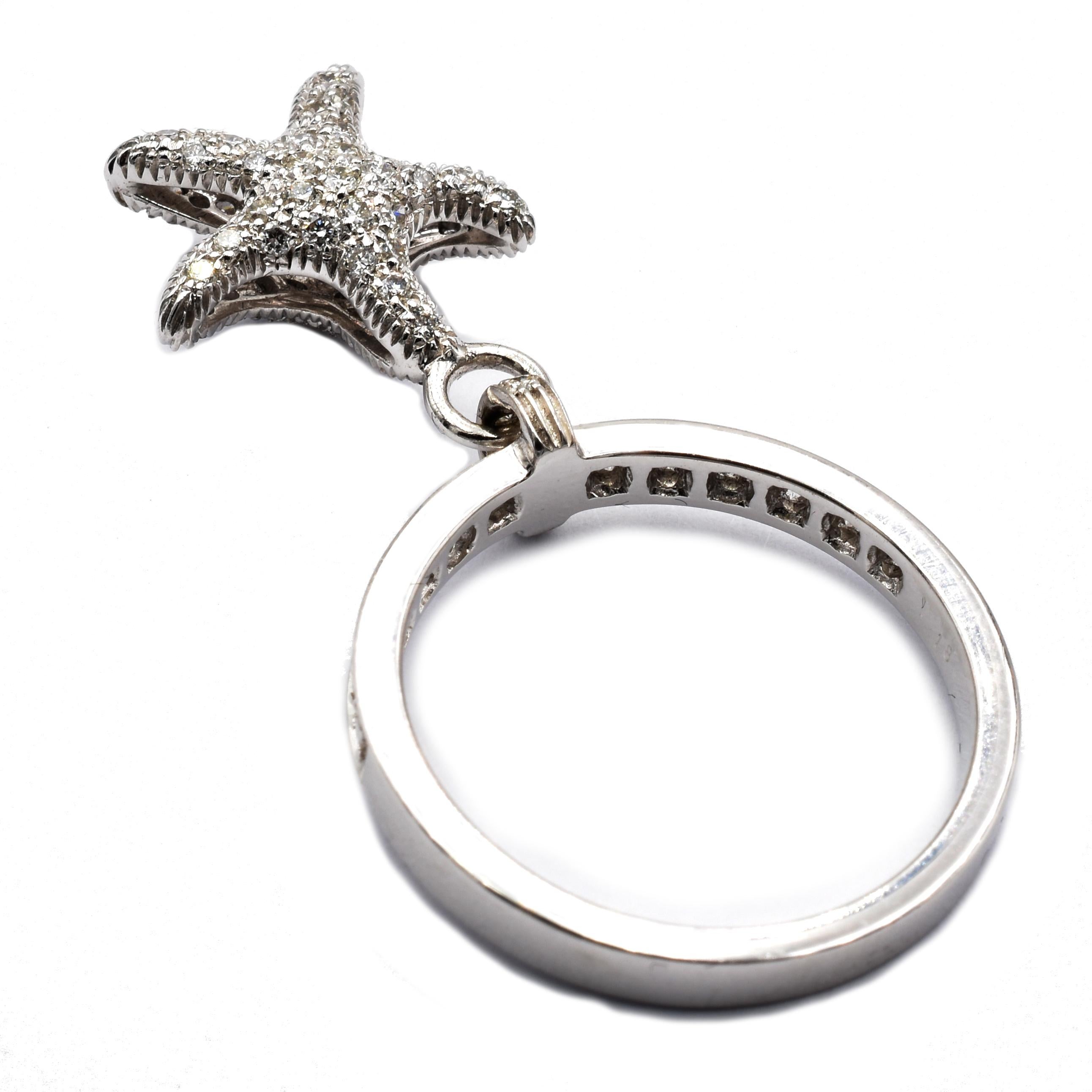 Round Cut Gilberto Cassola Diamond Starfish Charm White Gold Ring Made in Italy For Sale