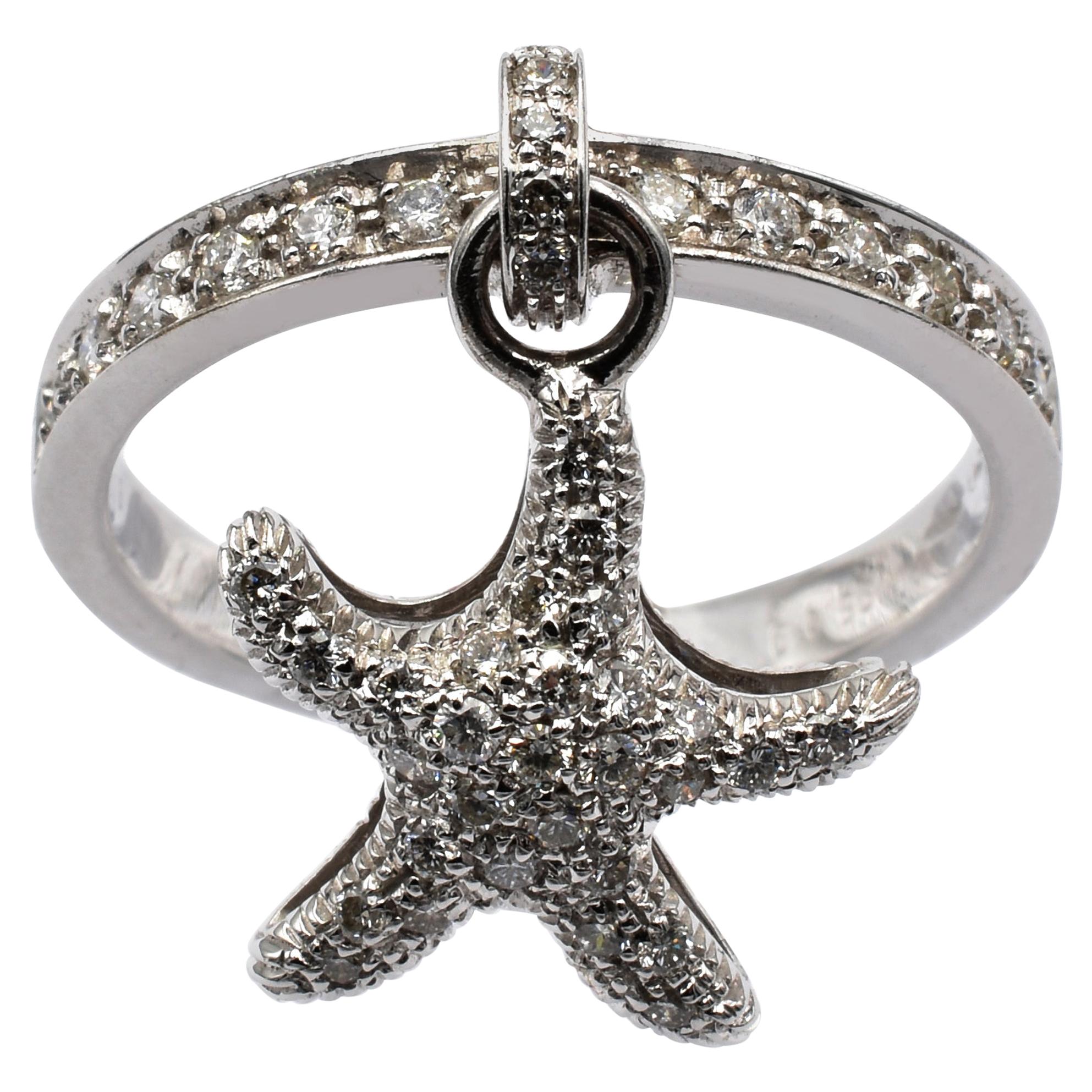 Gilberto Cassola Diamond Starfish Charm White Gold Ring Made in Italy