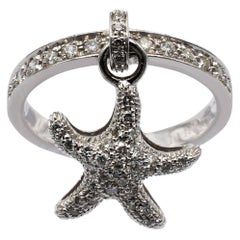 Gilberto Cassola Diamond Starfish Charm White Gold Ring Made in Italy