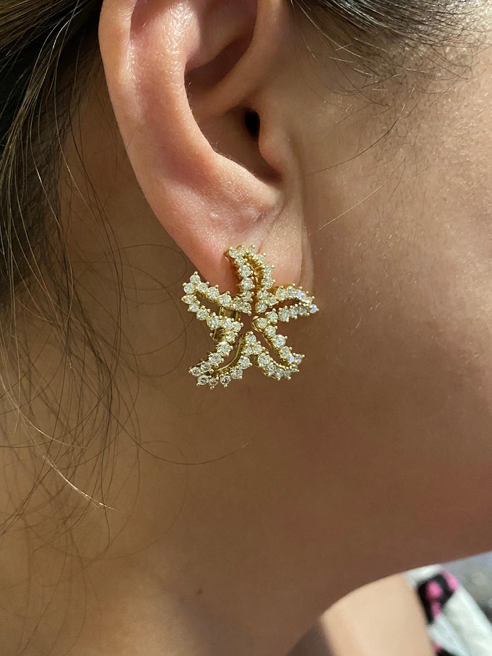 Boucles d'oreilles étoile de mer en diamant en vente 2