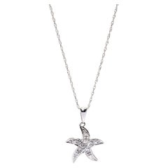 Diamond Starfish Pendant Necklace, 10K White Gold, Simple Starfish Necklace