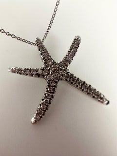 Diamond starfish pendant necklace 14KT white gold well crafted necklace
