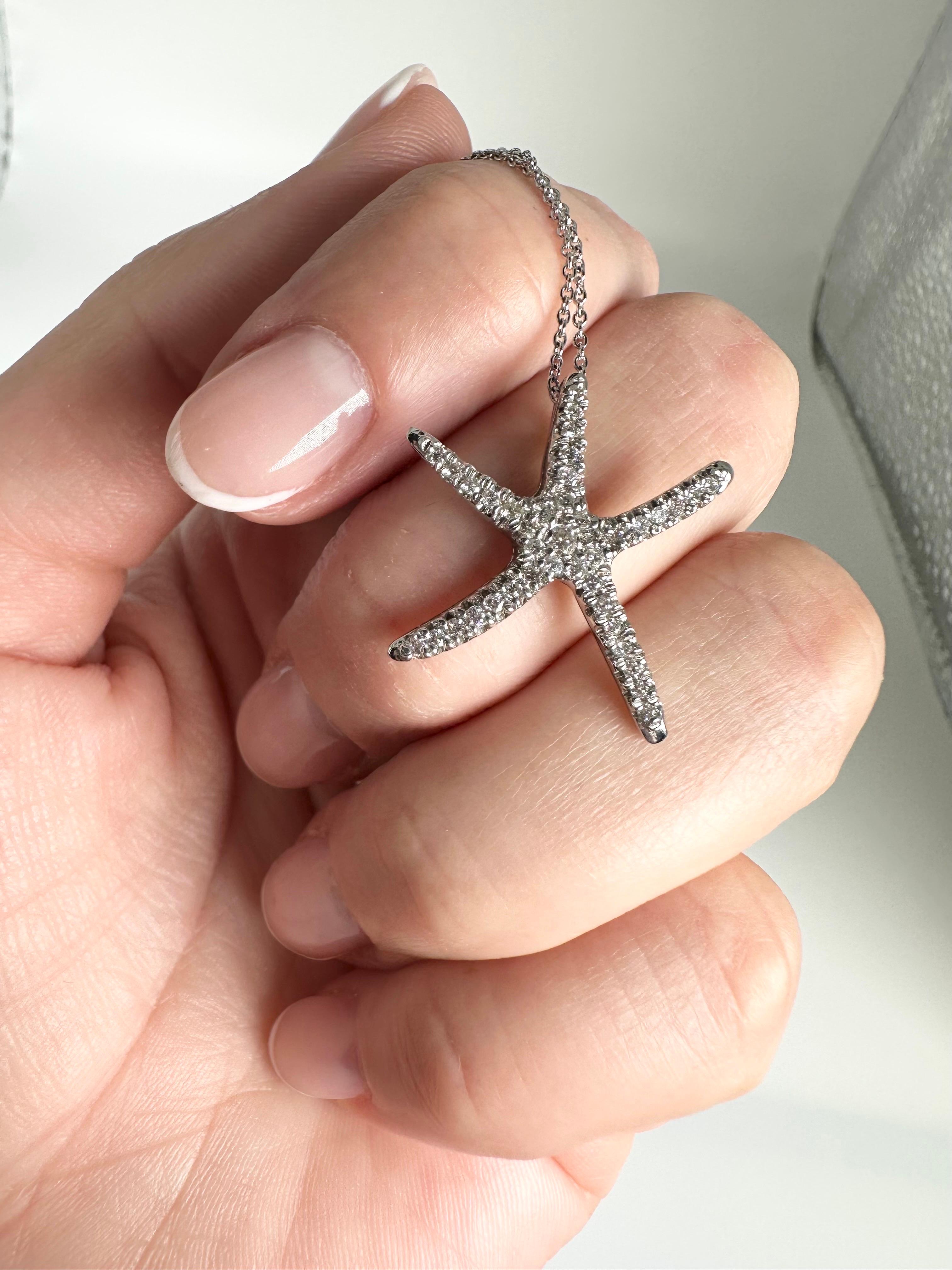 da uomo o donna Collana con ciondolo a forma di stella marina con diamante in oro bianco 14KT di ottima fattura in vendita