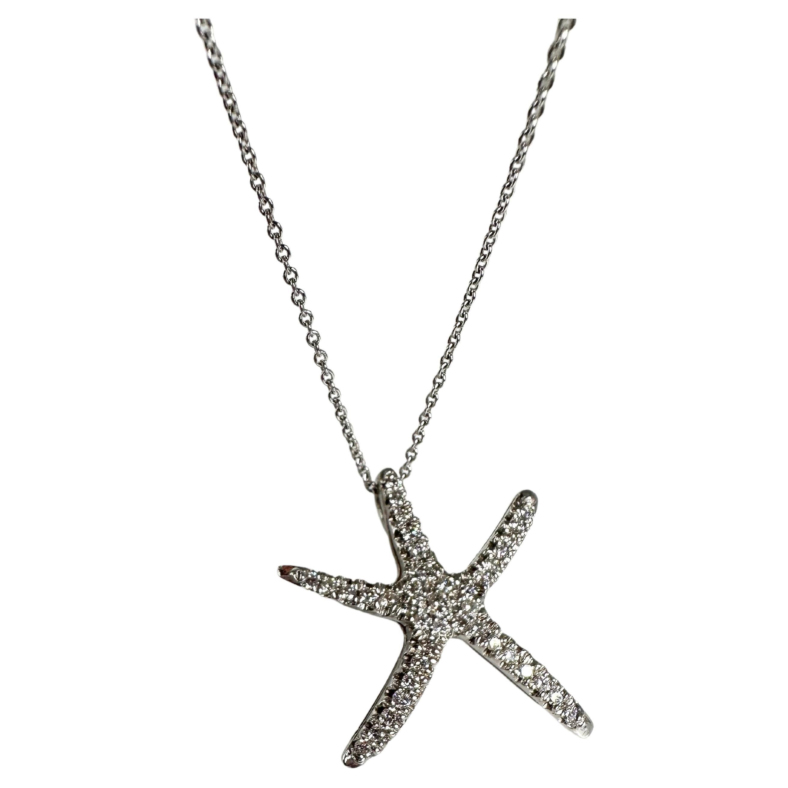 Diamond starfish pendant necklace 14KT white gold well crafted necklace For Sale