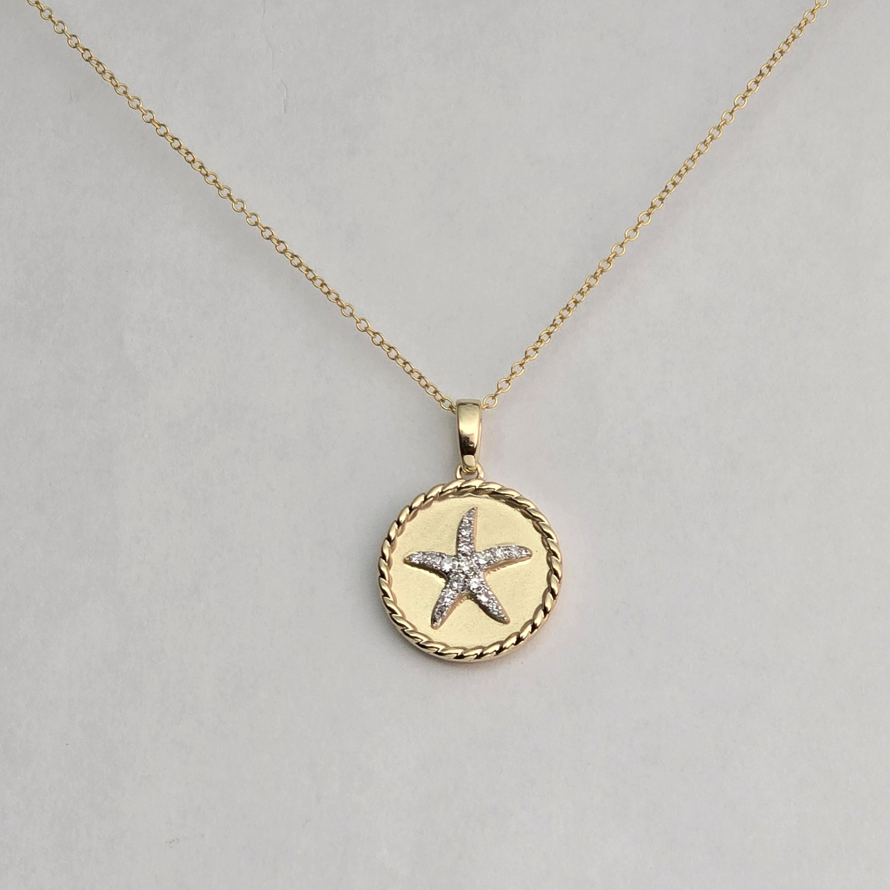 Mignon collier avec pendentif en forme de poisson étoilé de 18 pouces de long, fait de diamants naturels et d'or jaune massif 14KT.

OR : 14KT or/16