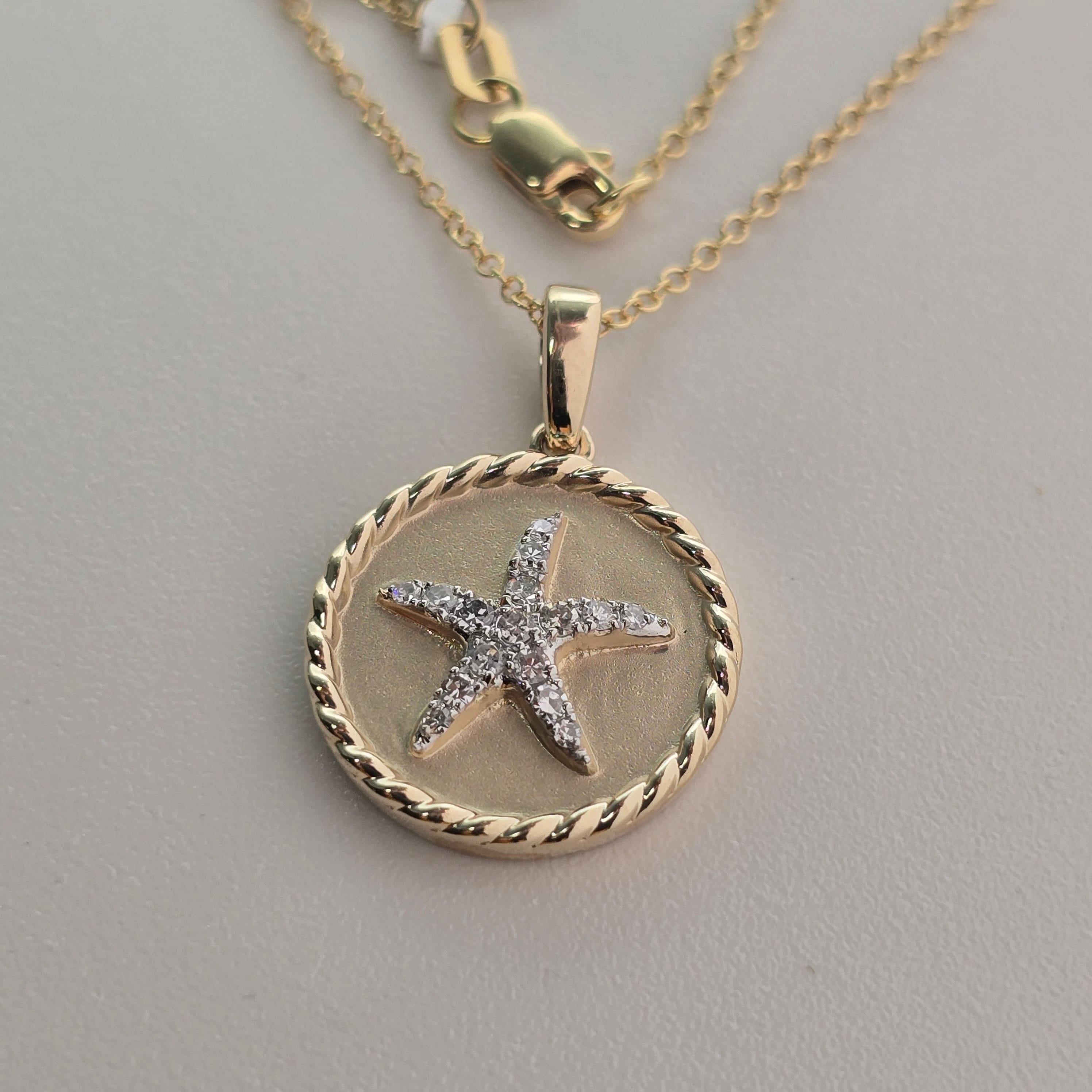 Collier étoile de mer en diamant Collier en or jaune 14KT de belle facture Neuf - En vente à Jupiter, FL