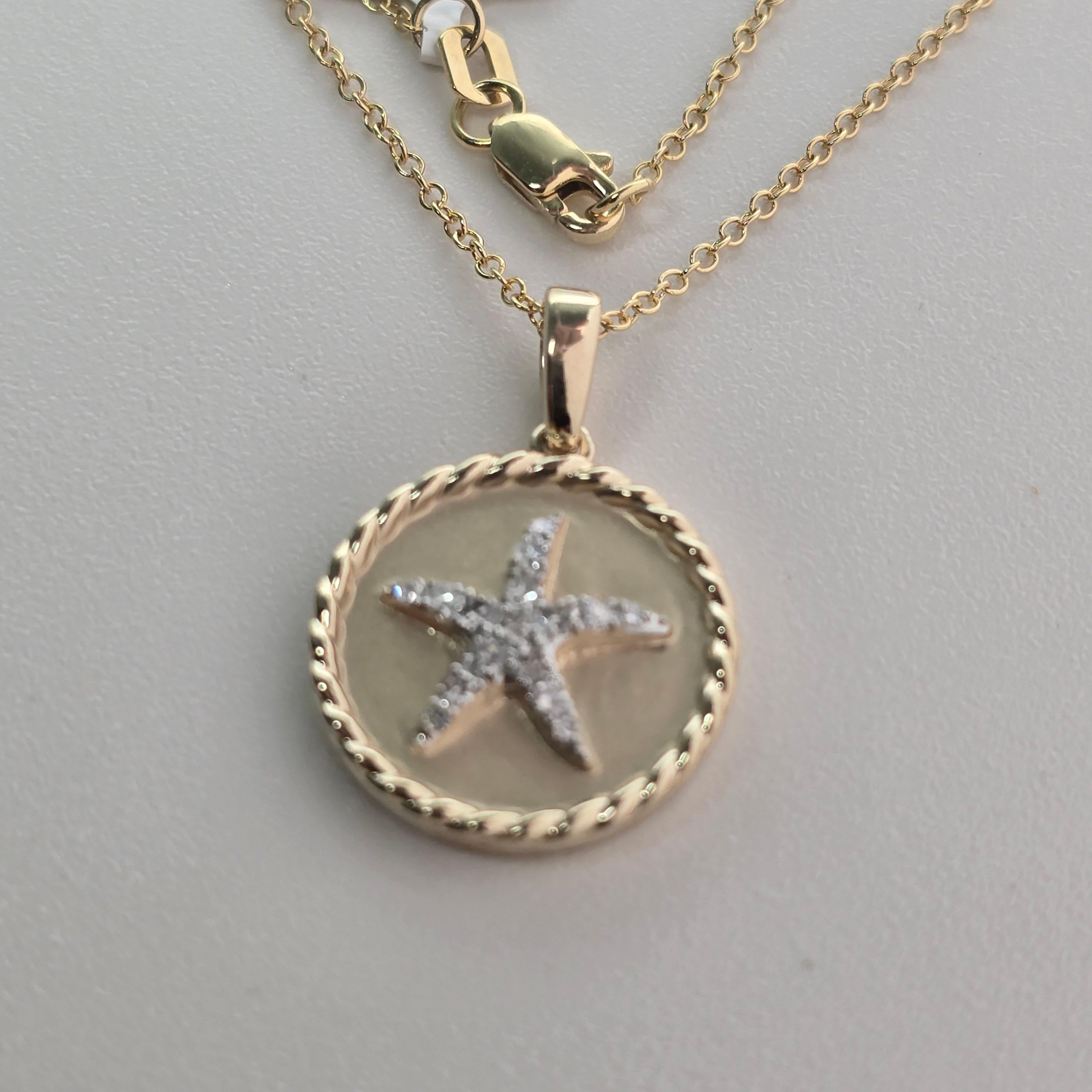 Collier étoile de mer en diamant Collier en or jaune 14KT de belle facture Unisexe en vente